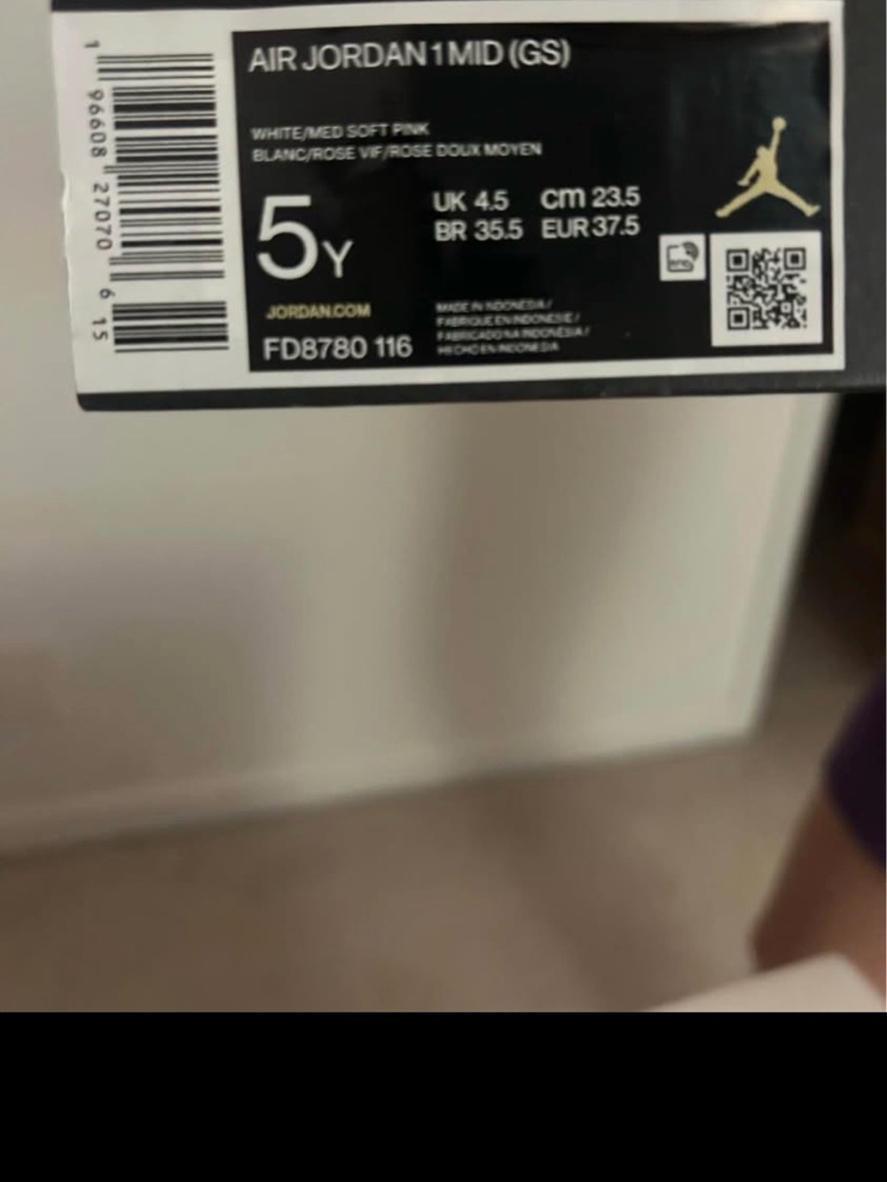 Air Jordan 1 Mid White/Medium Soft Pink 5Y Womens size 7 Like new Worn twice - Picture 6 of 6